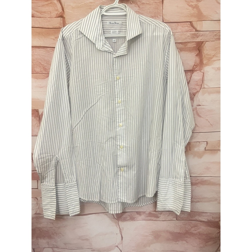 BURMA BIBAS Mens  Gray, White Striped Shirt‎ 16 1/2 34/35 Slim Fit
